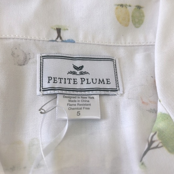 PETITE PLUME Boys Flame Resistant Chemical Free Pajamas White with Yellow Trim 5 - Picture 5 of 6